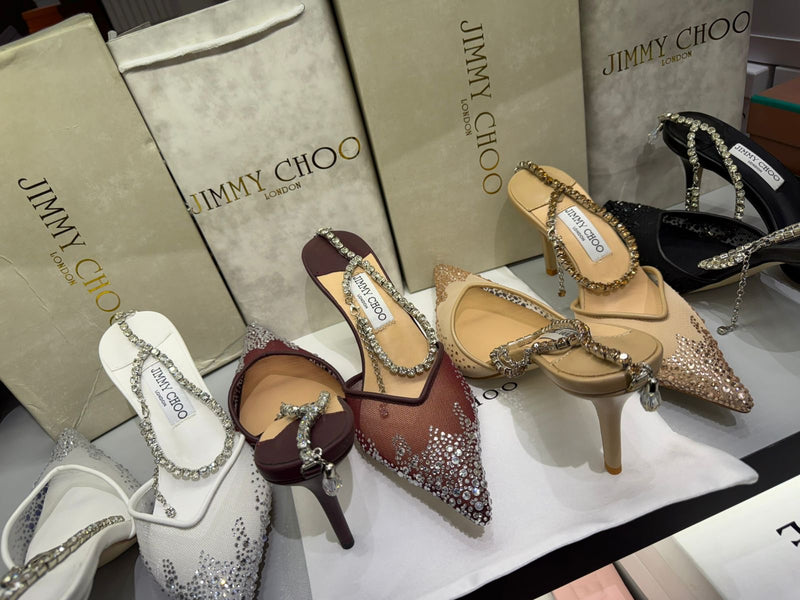 Jimmy Choo Saeda 85  White Crystal Mesh Pumps