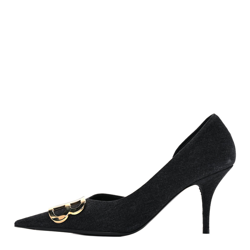 Balenciaga  Denim BB D'Orsay Pointed Toe Knife 80mm Pump  Black