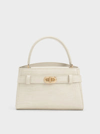 Charles & Keith Aubrielle Croc-Effect Top Handle Bag - Black