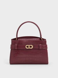 Charles & Keith Aubrielle Croc-Effect Top Handle Bag - Black