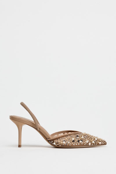 ZARA MESH AND BEAD SLINGBACK HEELS hover