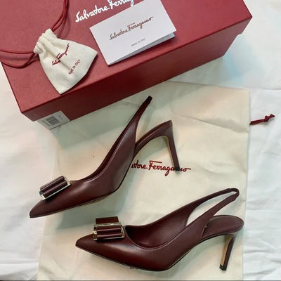 Salvatore Ferragamo –  Maroon Kitten Heel hover