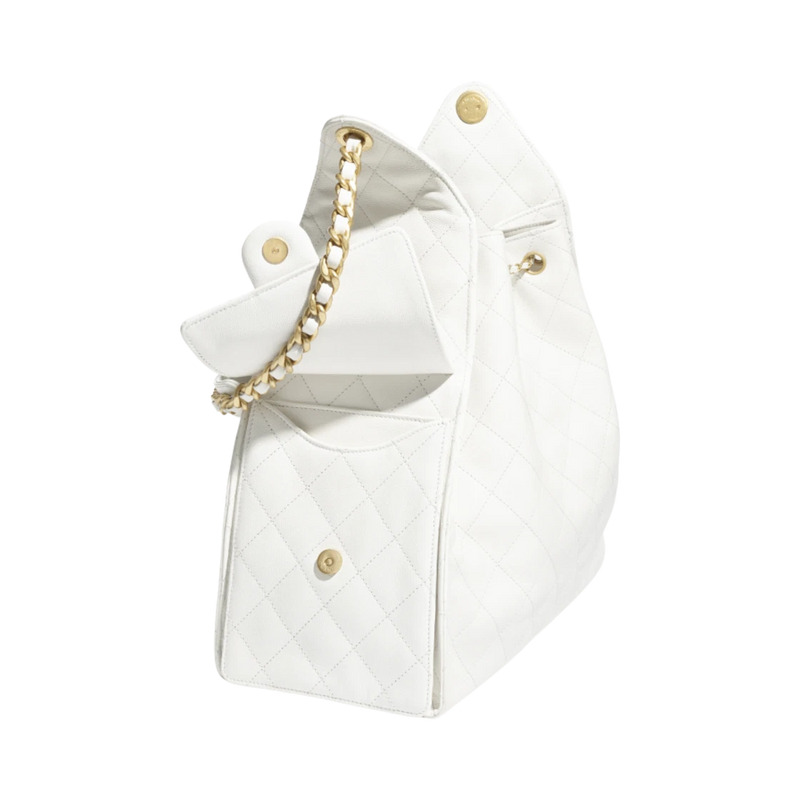 Chanel 25 Medium Handbag Grained Calfskin & Gold White