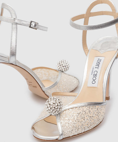 Jimmy Choo Sacora 100  White Satin Sandals hover