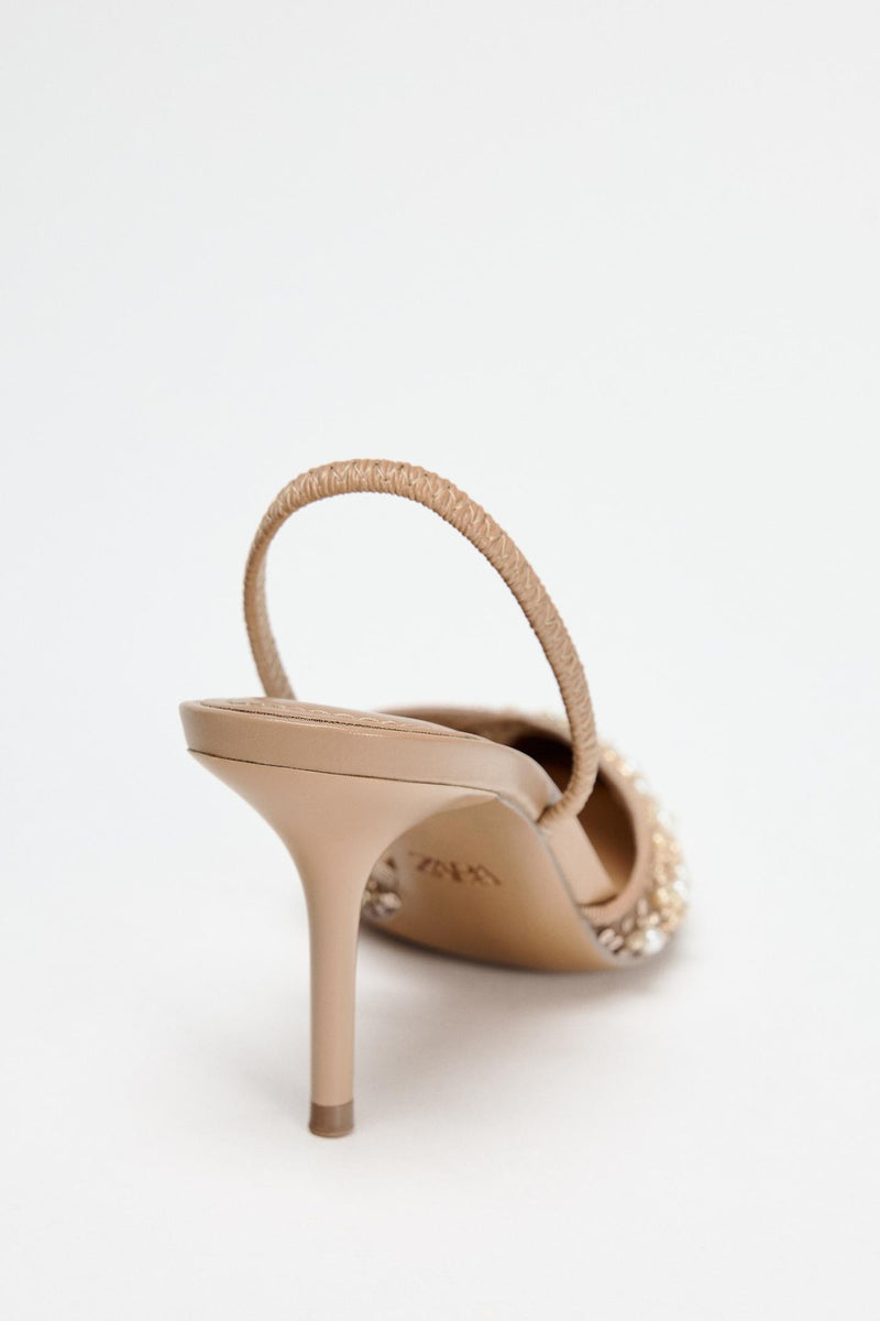 ZARA MESH AND BEAD SLINGBACK HEELS