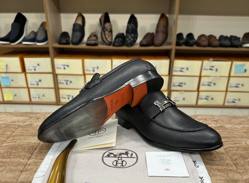 Hermes Paris Major Loafer In Black Grain Leather