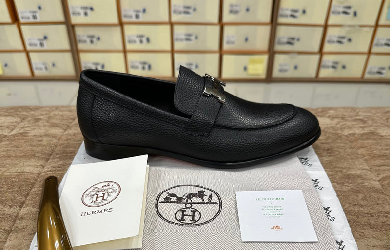 Hermes Paris Major Loafer In Black Grain Leather