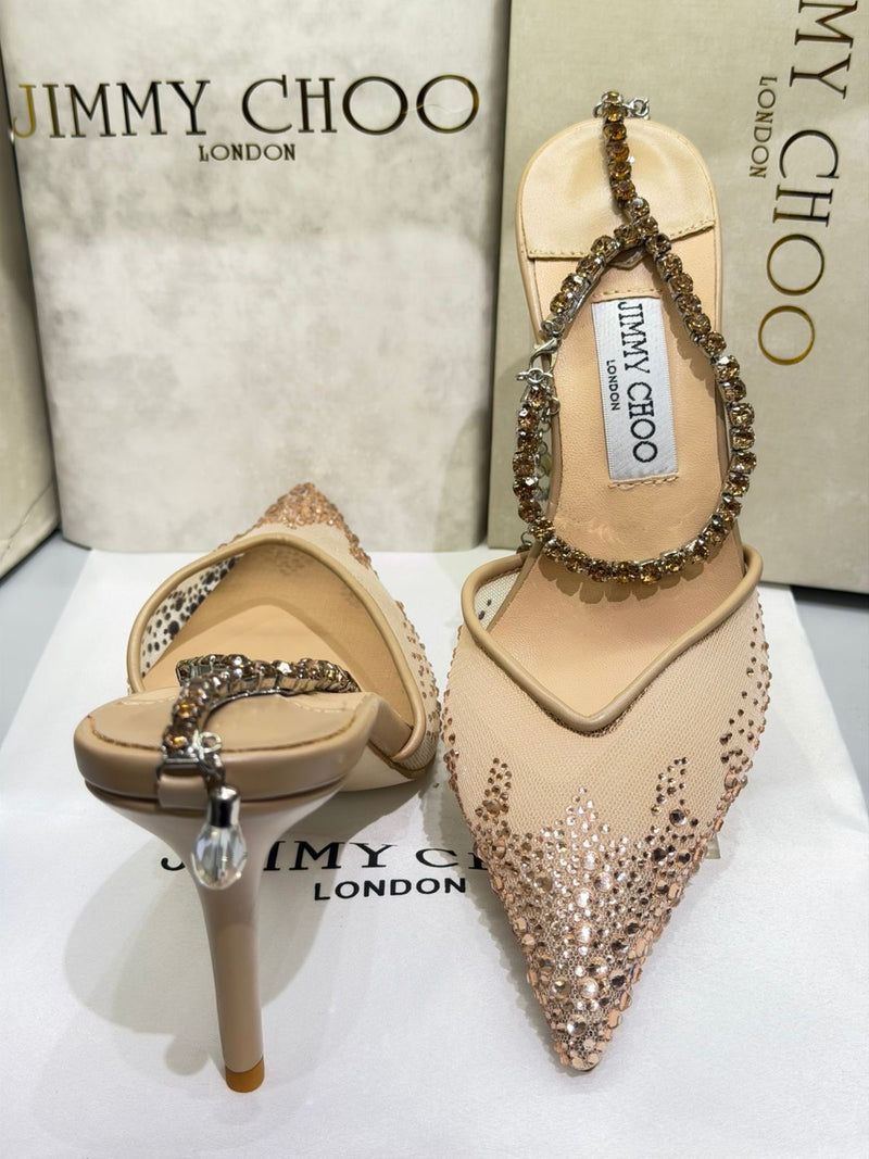 Jimmy Choo Saeda 85  White Crystal Mesh Pumps