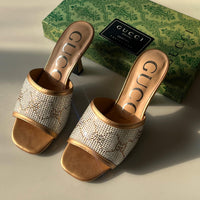 Gucci Women Gg Crystal Embellished Heeled Sandals