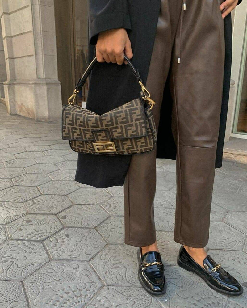 FENDI Tobacco brown FF jacquard fabric bag