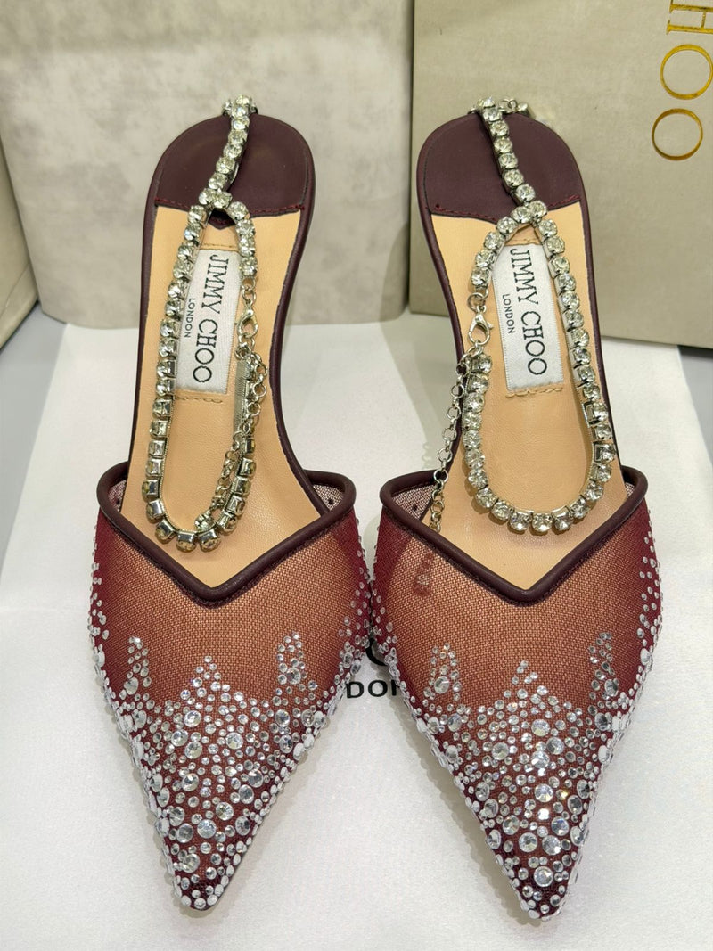 Jimmy Choo Saeda 85  White Crystal Mesh Pumps